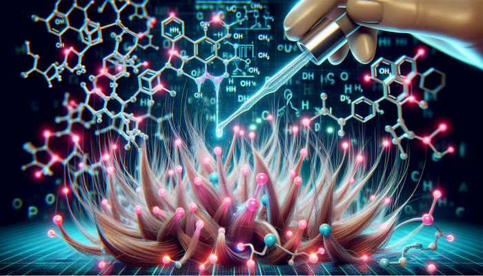 Close-up view of hair strands treated with Olaplex, illustrating molecular repair and restored chemical bonds.