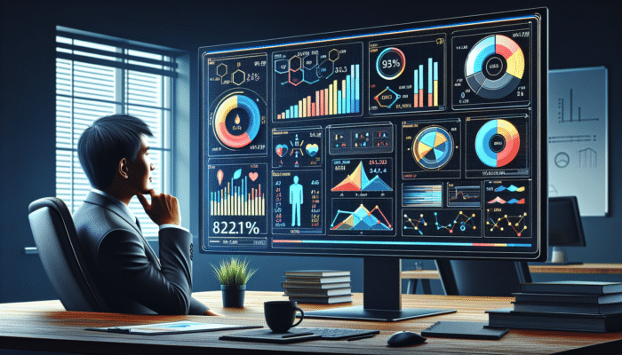 A digital dashboard displaying real-time PPC campaign analytics, including traffic, conversion rates, and ROI, viewed by a client.