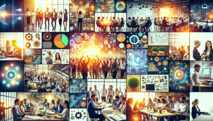 A vibrant collage of high-resolution photos and a dynamic video showcasing various business elements and customer testimonials.