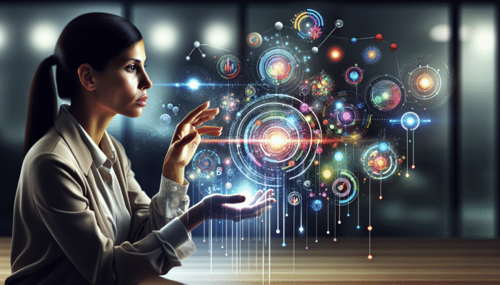 Digital marketing expert analysing infographic to align strategies with business vision and goals.