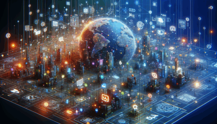 A futuristic digital map showing organised URL pathways guiding users and search engines through an SEO-optimised blog landscape.