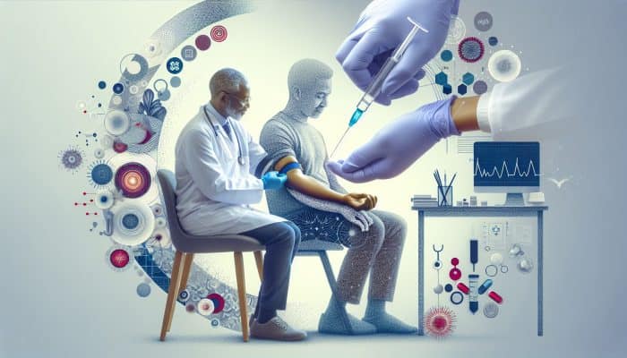 A calm patient receiving a quick vitamin B12 blood test in Kirkby-in-Ashfield.