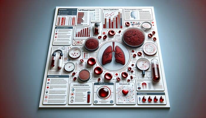 Infographic detailing factors like diet, hydration, medications, and activity affecting full blood count results.