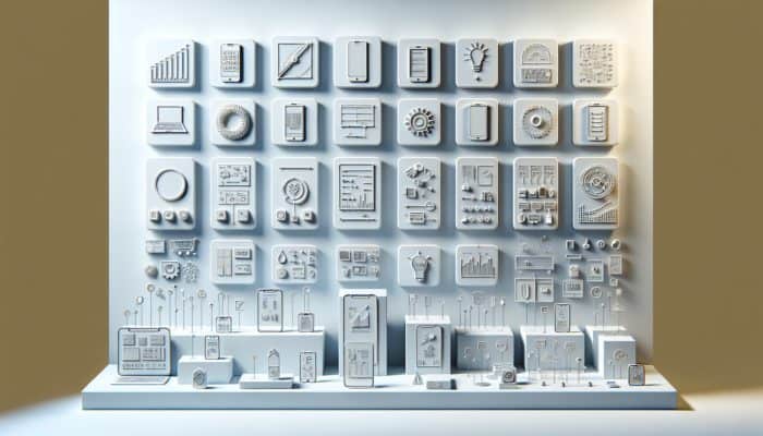 A minimalist display of a streamlined product range with clear labels on essential features, set against a clean background.