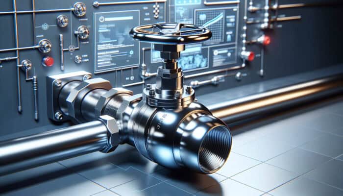 A modern ball valve featuring a shiny, corrosion-resistant sphere and a quarter-turn handle in a residential plumbing setup.