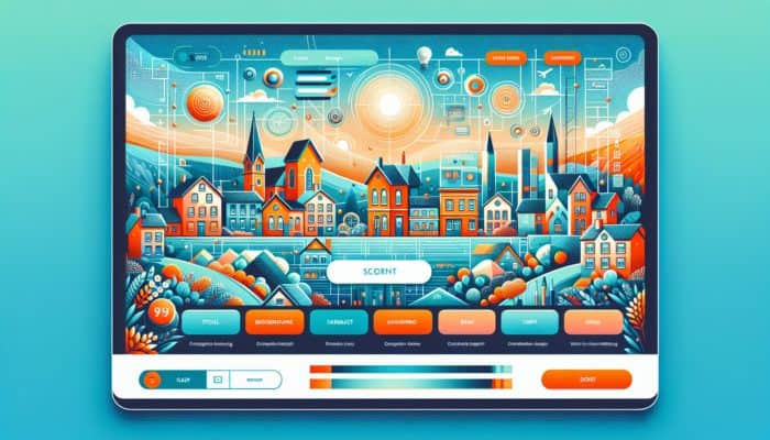 Website Design in Crediton for Small Business: A modern website interface with vibrant colors, symbolizing professionalism and trust, set against Crediton's townscape.