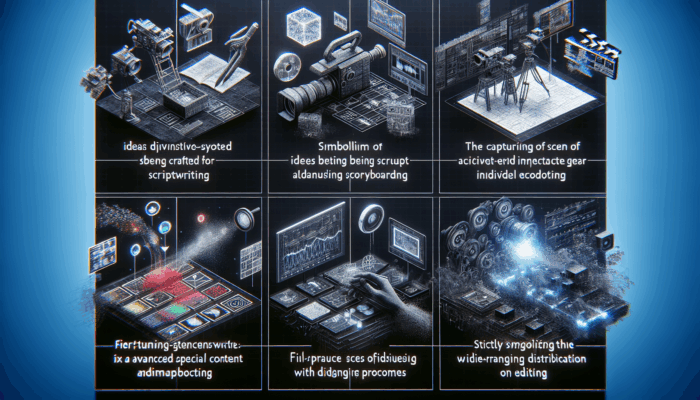 A comprehensive overview of the stages of Small Business Video Production: scriptwriting, storyboarding, filming, editing, and digital distribution.