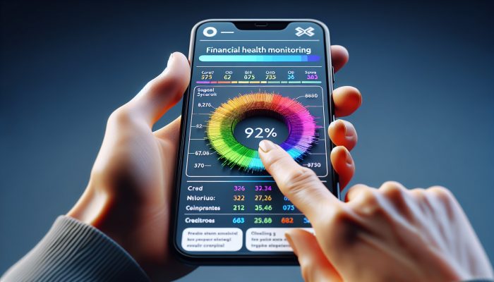 Debt Consolidation Loan Credit Score Minimums: UK Guide | DCL Individual using a smartphone app to track credit score with graphs from Equifax, Experian, and TransUnion in the UK.