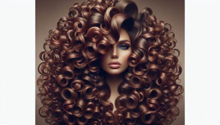 Unlocking the Secrets of XXL Curls: A woman showcasing massive, bouncy XXL curls that cascade in large, defined spirals, radiating with volume and dynamic movement under soft light.