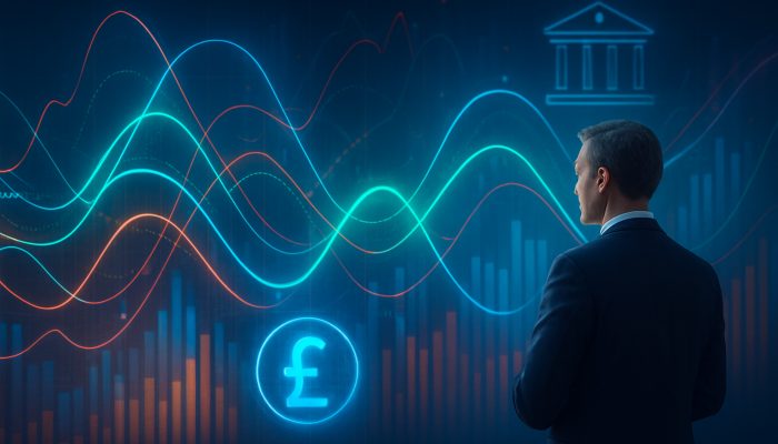 Utilising Cash Flow Tools Before Borrowing: Key Strategies | DCL Futuristic cash flow graphs guiding UK business leader on seasonal loan decisions under regulatory oversight