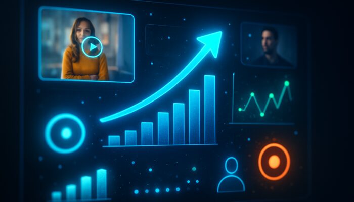 Vibrant digital dashboard displaying live X video ads and real-time global engagement metrics.