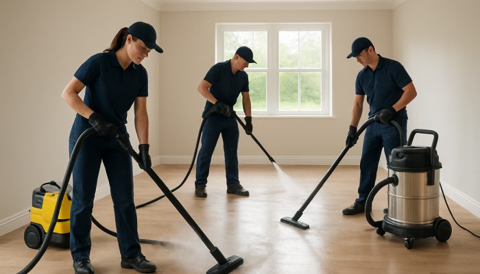 Professional cleaners using steam cleaners and vacuum systems during end of tenancy cleaning in a Nether Compton residence