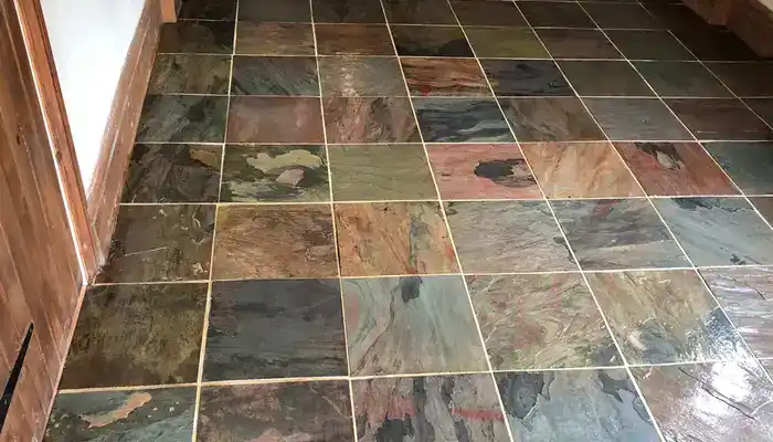 Restored slate floor with clearer colour, balanced tone and improved surface definition